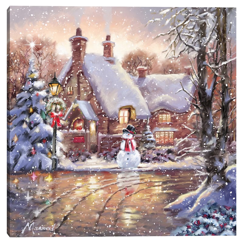 Snowman Cottage by The Macneil Studio Canvas Art Print