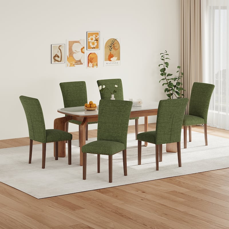 Upholstered Parsons Dining Chairs Set of 2/4/6, Fabric Dining Room Kitchen Side Chair with Nailhead Trim and Wood Legs