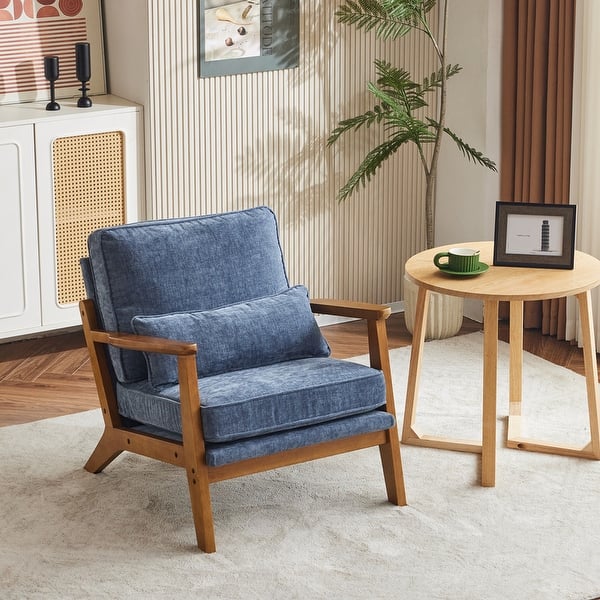 Upholstered Linen Blend Accent Chair with Wooden Legs and One