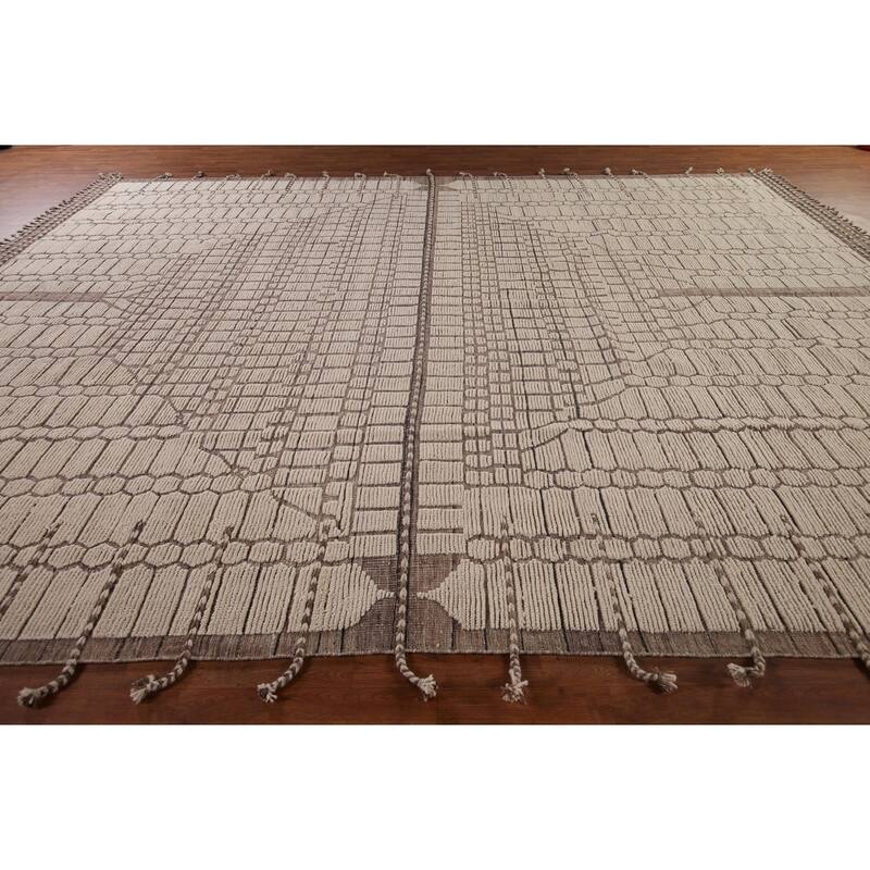 Ivory Large Moroccan Oriental Area Rug Handmade Wool Carpet - 12'2"x 16'9"