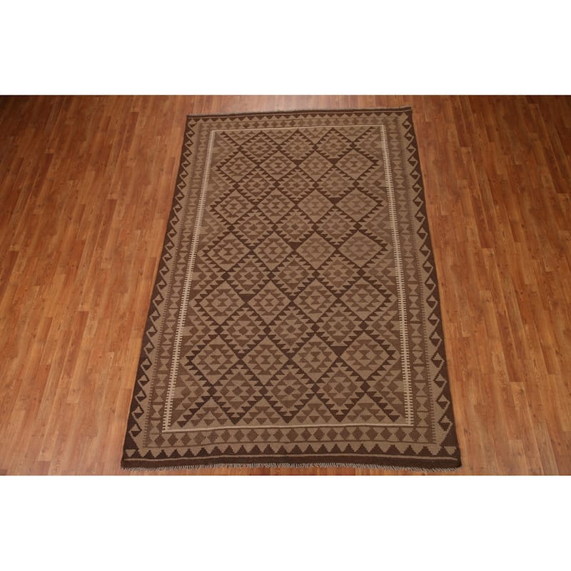 Reversible Kilim Oriental Area Rug Hand-woven Wool Carpet - 6'8"x 9'8"