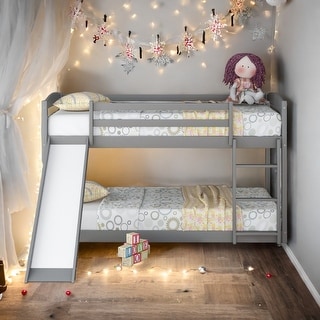 Space-saving Design Low Bunk Bed with Slide,Twin over Twin Bunk Bed with Convertible Slide and Ladder