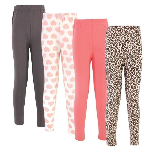 slide 1 of 1, Touched by Nature Toddler, Big Kids and Youth Girl Organic Cotton Leggings 4pk, Leopard Hearts Leopard Hearts - 2T