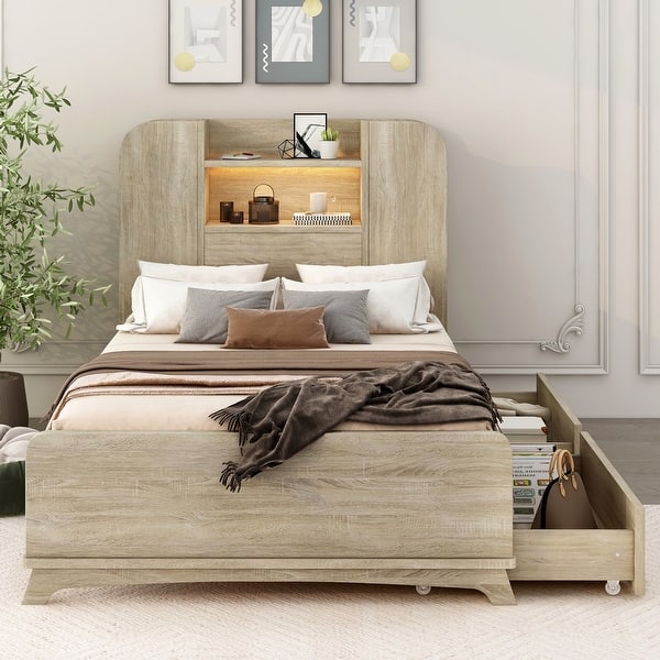 slide 2 of 15, Twin Size Storage Platform Bed Frame Natural