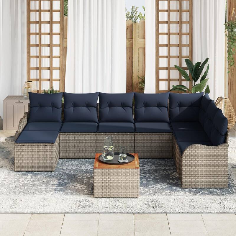 vidaXL 9 Piece Garden Sofa Set with Cushions - 113.2×69.9×27.2