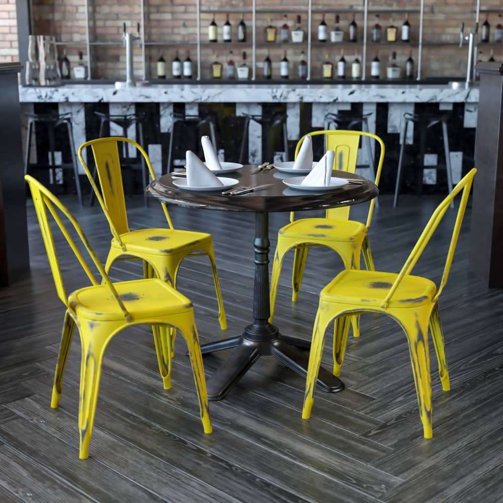 Distressed Metal Indoor-Outdoor Stackable Chair - Kitchen Furniture