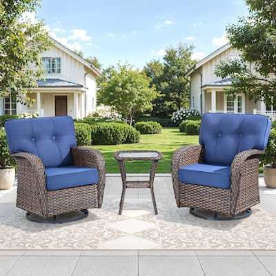 Gymojoy Wide T-Shaped High Back Swivel Glider Chairs Set with Side Table and 5-inch Cusion for Patio & Balcony