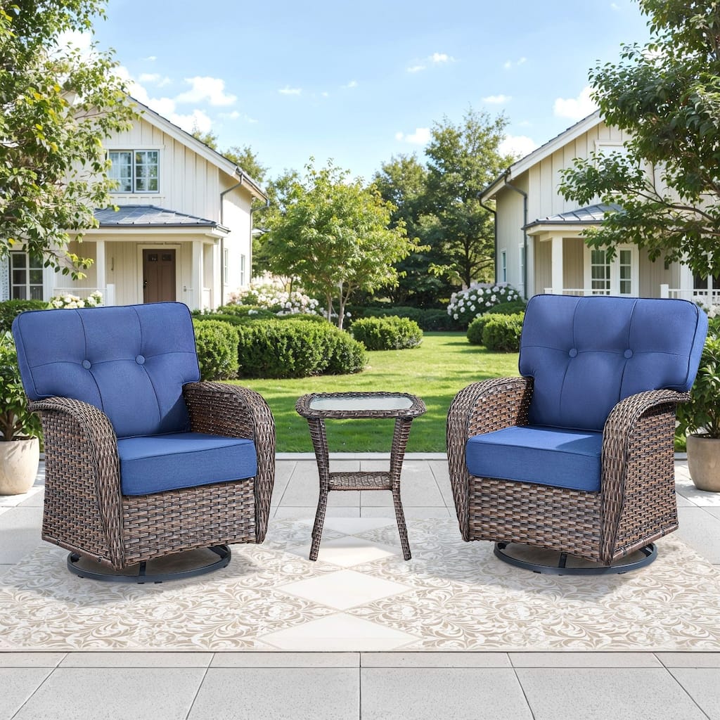 Gymojoy Wide T-Shaped High Back Swivel Glider Chairs Set with Side Table and 5-inch Cusion for Patio & Balcony