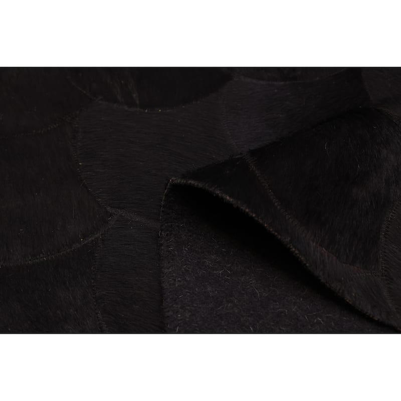 ECARPETGALLERY Handmade Cowhide Patchwork Black Leather Rug - 6'4 x 6'4