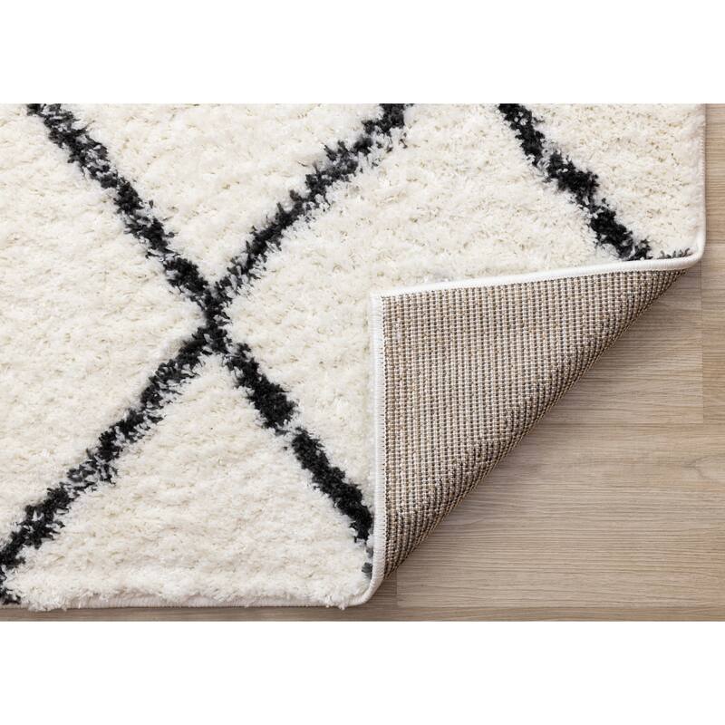 Taylor Collection - Cream Charcoal Soft Shag Trellis Indoor Area Rug