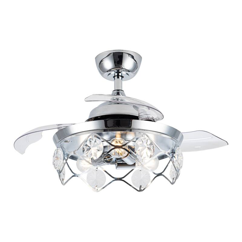36-inch Modern Chrome Foldable Blades Crystal Chandelier Ceiling Fan with Remote - 36-in W