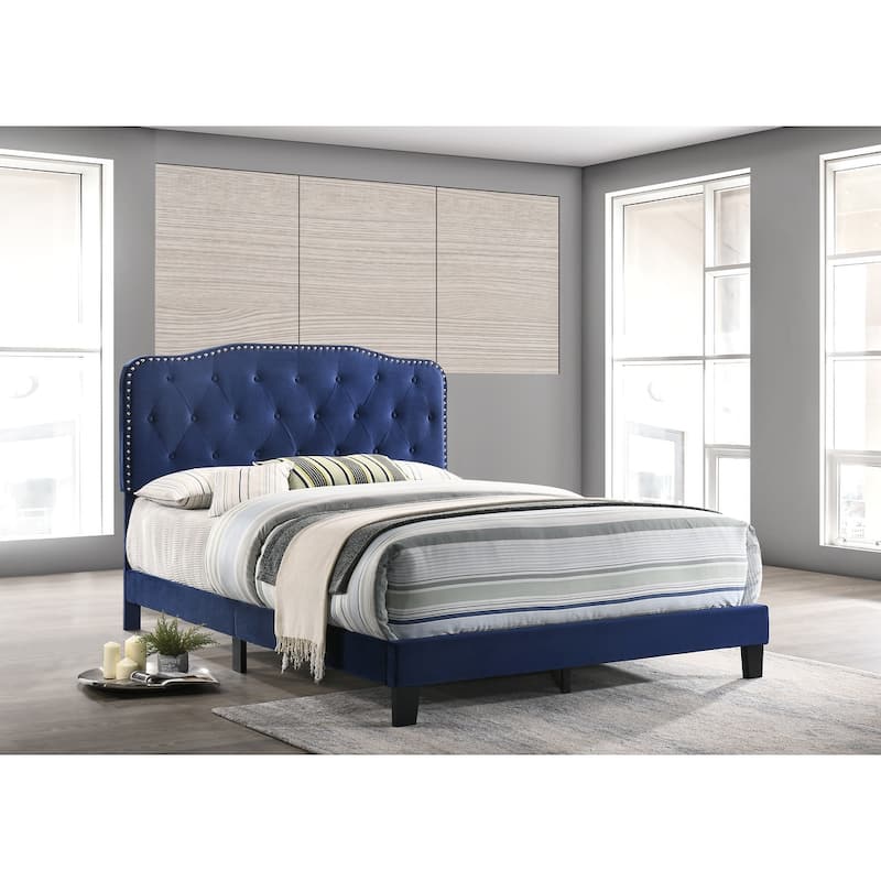 Best Quality Furniture Upholstered Button Tufted Panel Bed - Navy Blue - Full