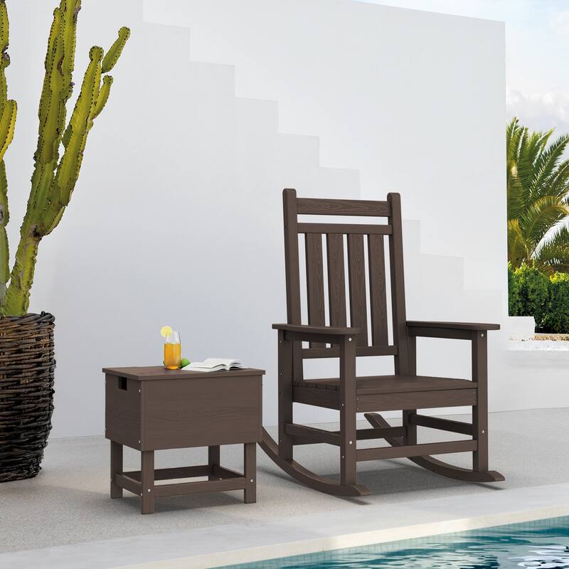 Outdoor Patio Weather Resistant HDPE Coffee & Side Table, Build-in Stainless Steel Cooler Bucket