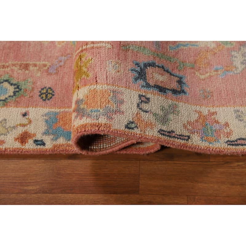 Pink Oushak Indian Runner Rug Hand-Knotted Wool Carpet - 2'6"x 7'11"