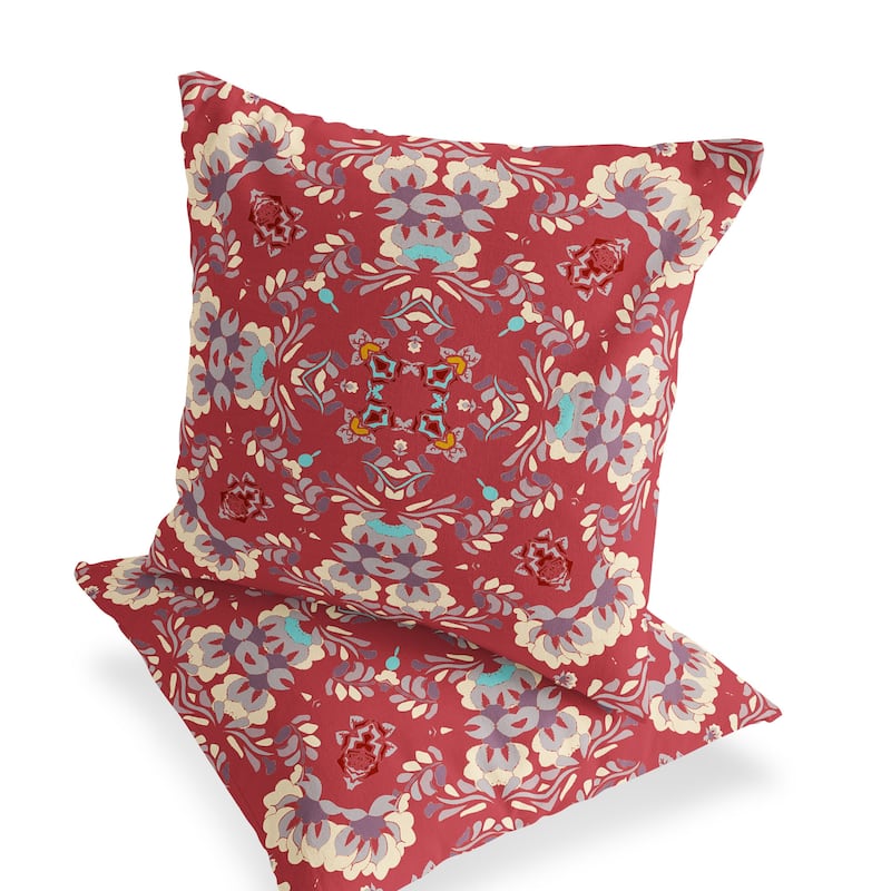 HomeRoots Set of Two 16" X 16" Red and Ivory Blown Seam Eclectic Indoor Outdoor Throw Pillow - 16.00' X '16.00' X '5.00 - Red/Ivory - 16.00' X '16.00' X '5.00