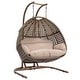 preview thumbnail 8 of 8, Double-Seat Swing Chair with Stand and Cushion Brown/Beige