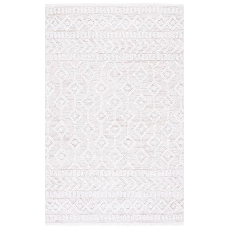 SAFAVIEH Augustine Vaili Moroccan Boho Fringe Rug - 6'4" Square - Ivory/Beige
