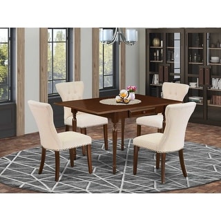 5-Piece Mahogany Finish Solid Wood Top - Button Tufted Dining Room Set ...