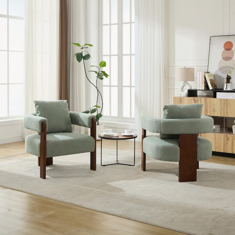SEYNAR Modern Teddy Upholstered Fabric Round Armchair with pillow Set of 2