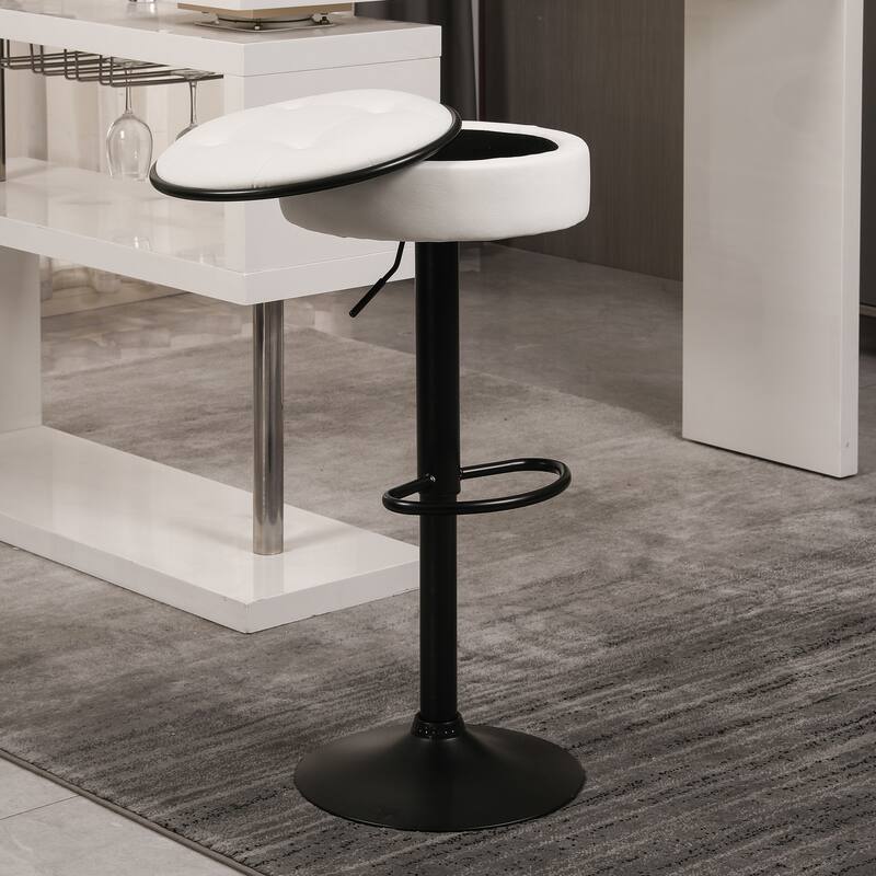 Round Storage Bar Stool Set of 2, Swivel Counter Height Chairs with Metal Frame, Faux Leather Armless Bar Chair