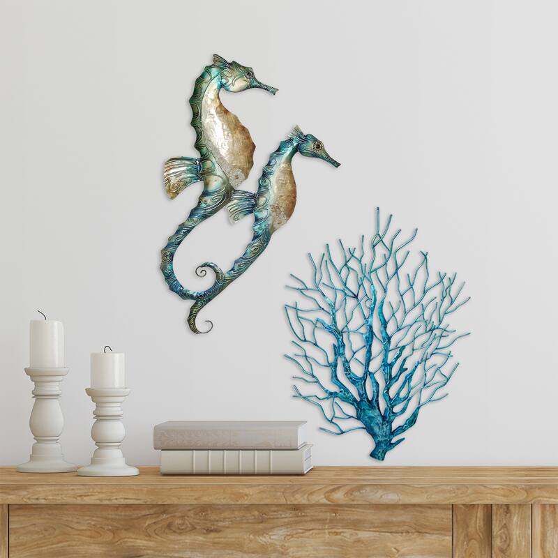 Eangee Home Design Seahorse Duo Wall Decor Blue