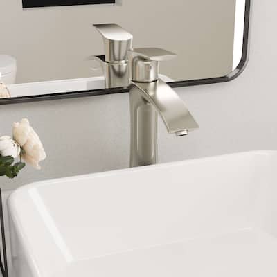 Lordear Bathroom Single Handle Chrome 1 Hole Tall Silver Vessel Sink Faucet with Hot & Cold Water Supply Hose