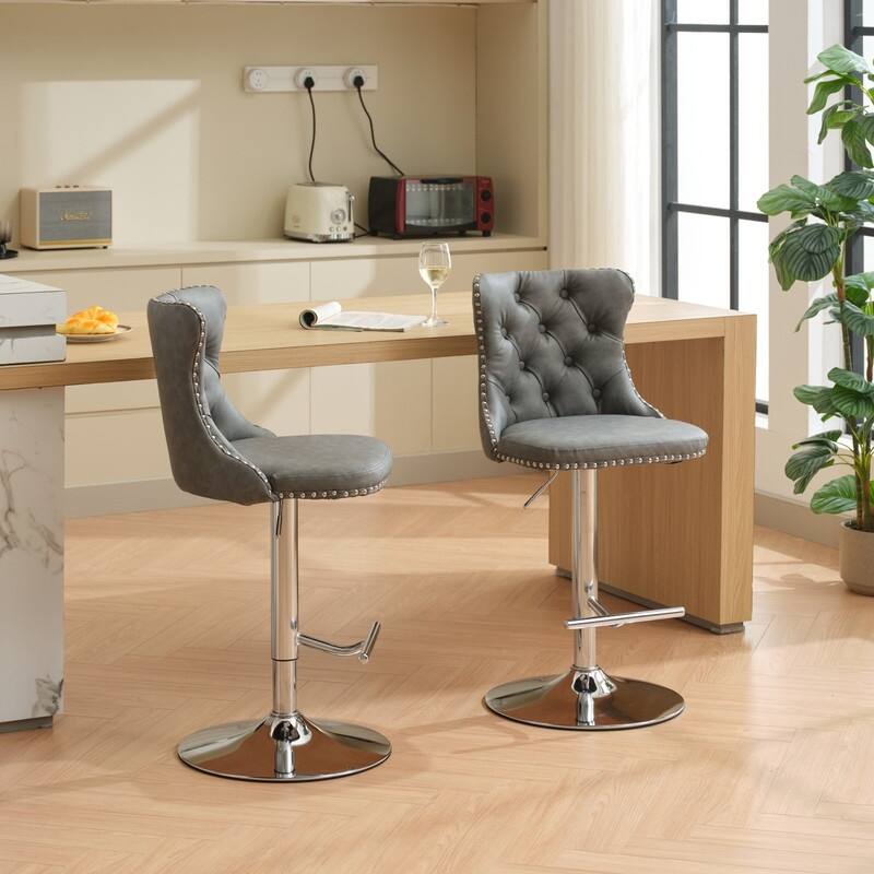 Swivel Foam Barstools Adjusatble Seat Set of 2