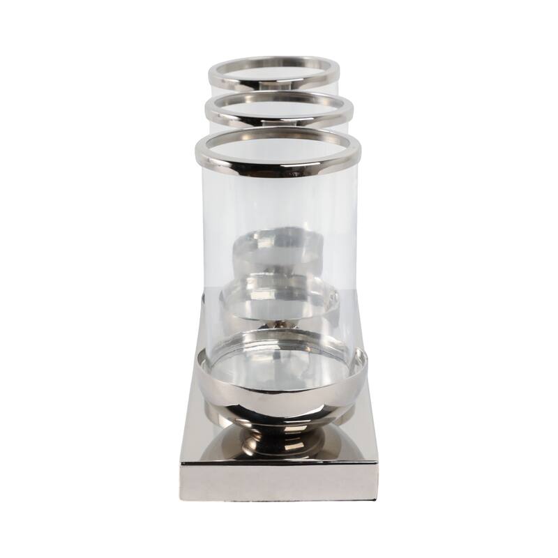 Candle Holder - Silver Metal 3-Candle Centerpiece, 16" - 16.0"