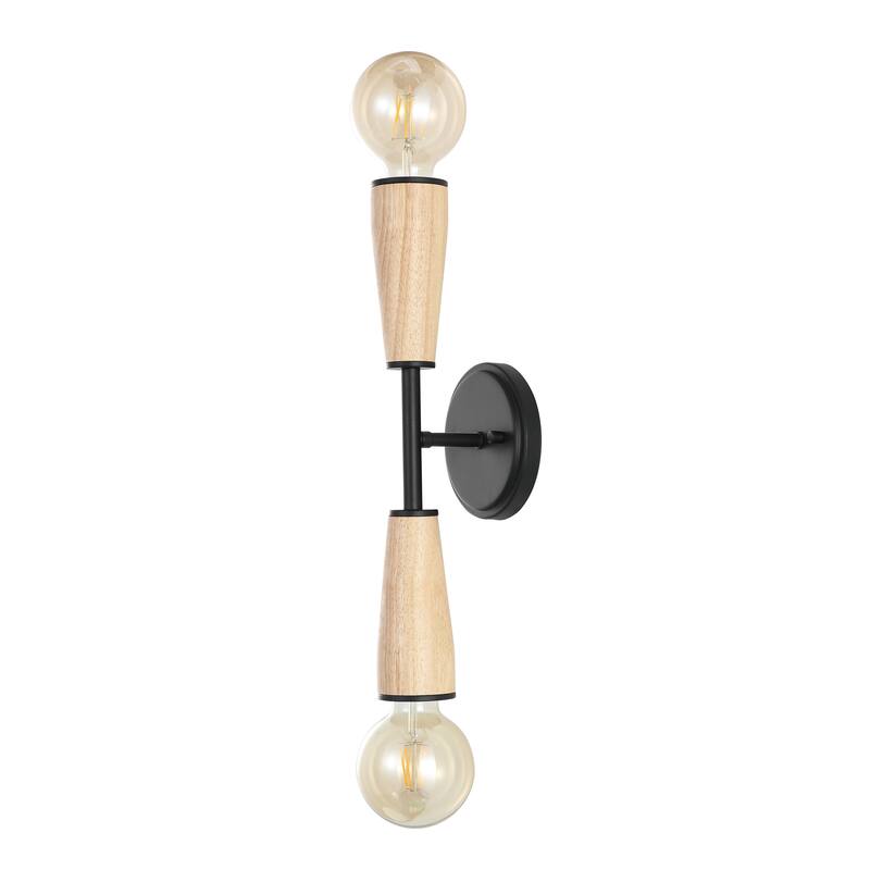 Nicole 5.13" 2-Light Modern Designer Iron/Wood Double Sided Hourglass LED Sconce, Light Brown/Black by JONATHAN Y