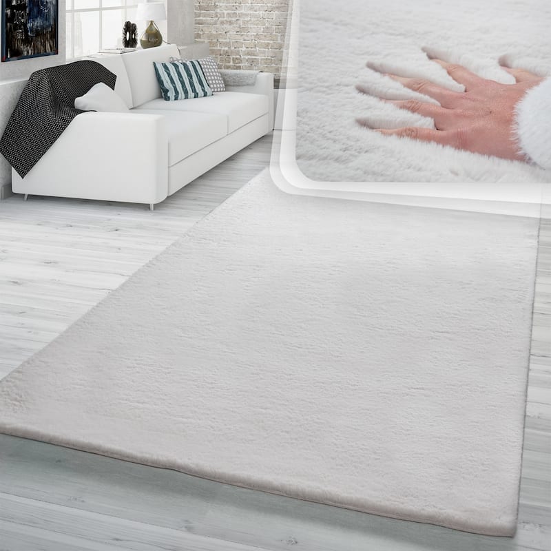 Solid High Pile Area Rug Cosy Luxurious Touch Super Soft - 3'11" x 5'3" - cream