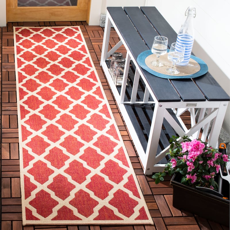 SAFAVIEH Beach House Petrona Indoor/ Outdoor Waterproof Patio Backyard Rug - 2'2" x 8' Runner - Red/Creme