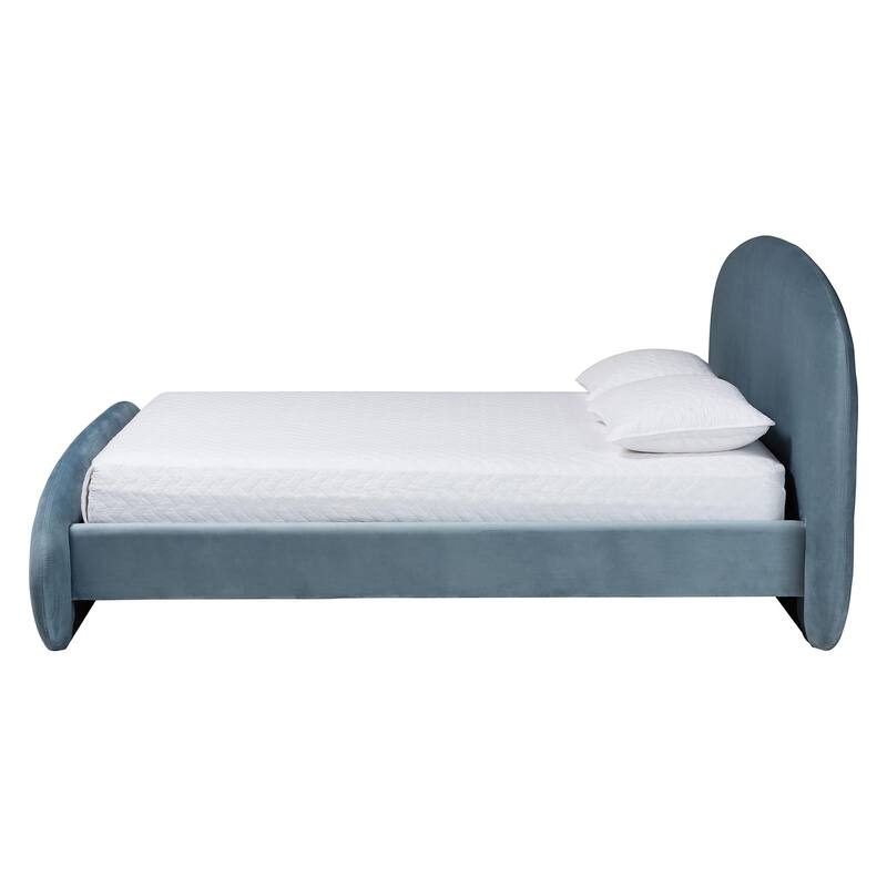 Ekram Velvet Upholstered Platform Bed - Mid-Century Modern Bed Frame with Curved Headboard and Accent Footboard