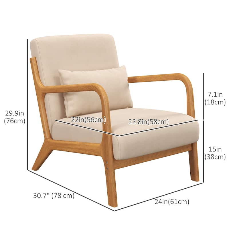 Fabric Accent Chair Armchair with Wood Legs for Bedroom