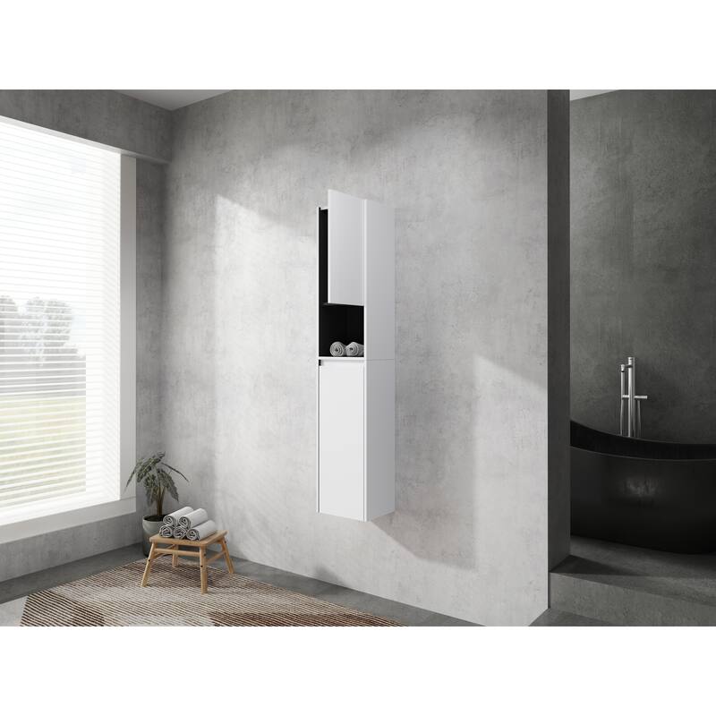 Modern Wall-Mounted Bathroom Side Cabinet with Soft-Close Doors, Floating Design, 6 Storage Compartments, 12-Inch Width