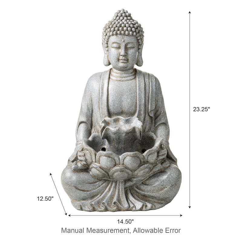 Glitzhome 23.25"H LED Lighted Buddha Statue Polyresin Outdoor Floor Fountain - 23.25"
