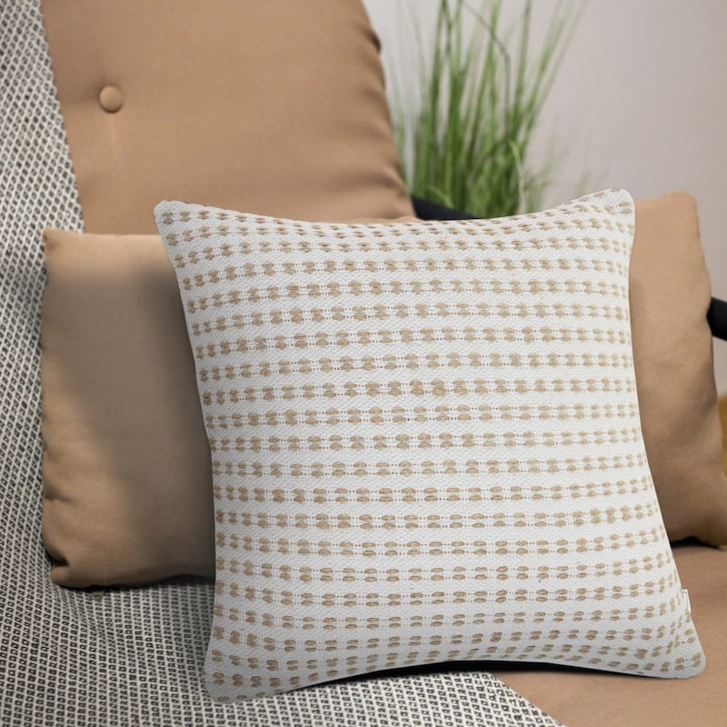 HomeRoots 20" X 20" Ivory And Tan 100% Cotton Geometric Zippered Pillow