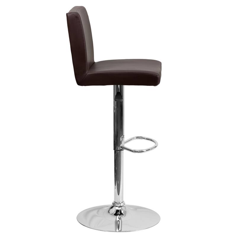 2 Pack Contemporary Adjustable Height Barstool with Panel Back and Chrome Base