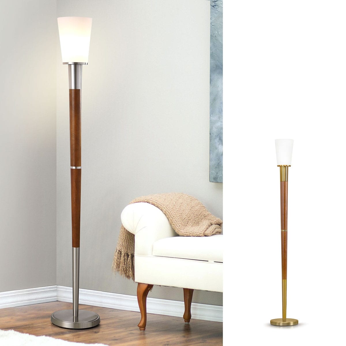 Manhattan Walnut Finish Wood/Glass Shade 72.5-inch H Torchier Floor Lamp