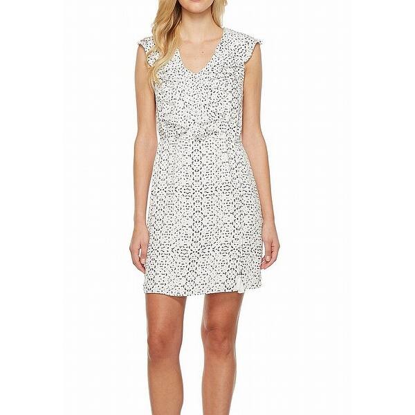 Shop Ivanka Trump Womens Dress White Size 14 Sheath Ruffle Printed Georgette Overstock 30359900
