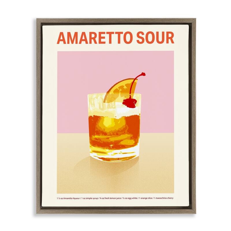 Stupell Amaretto Sour Classic Drink Framed Floater Canvas Wall Art Design By Victoria Barnes - 17 x 21 - Brown