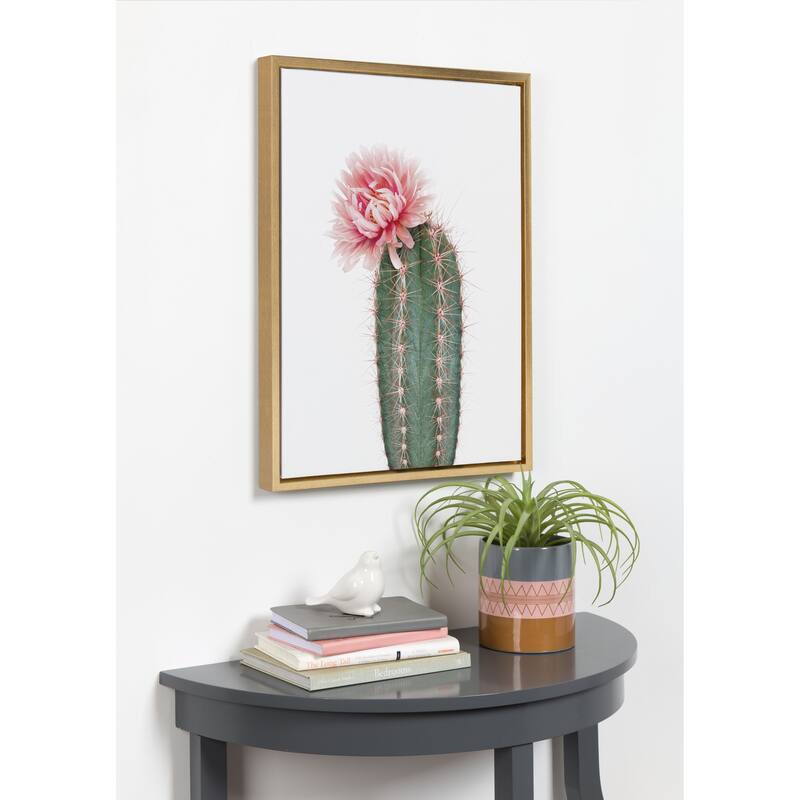 Kate and Laurel Sylvie Pink Cactus Flower Framed Canvas Wall Art