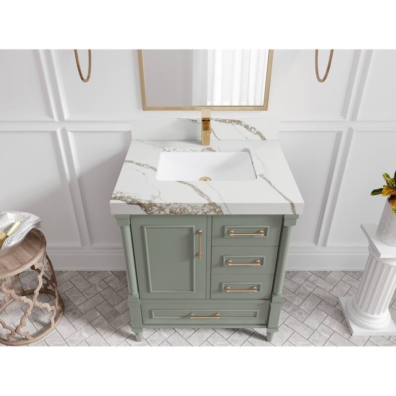 Willow Collections 30 in. W x 22 in. D Aberdeen Single Sink Bathroom Vanity with Countertop - 2" Calacatta Gold - Evergreen