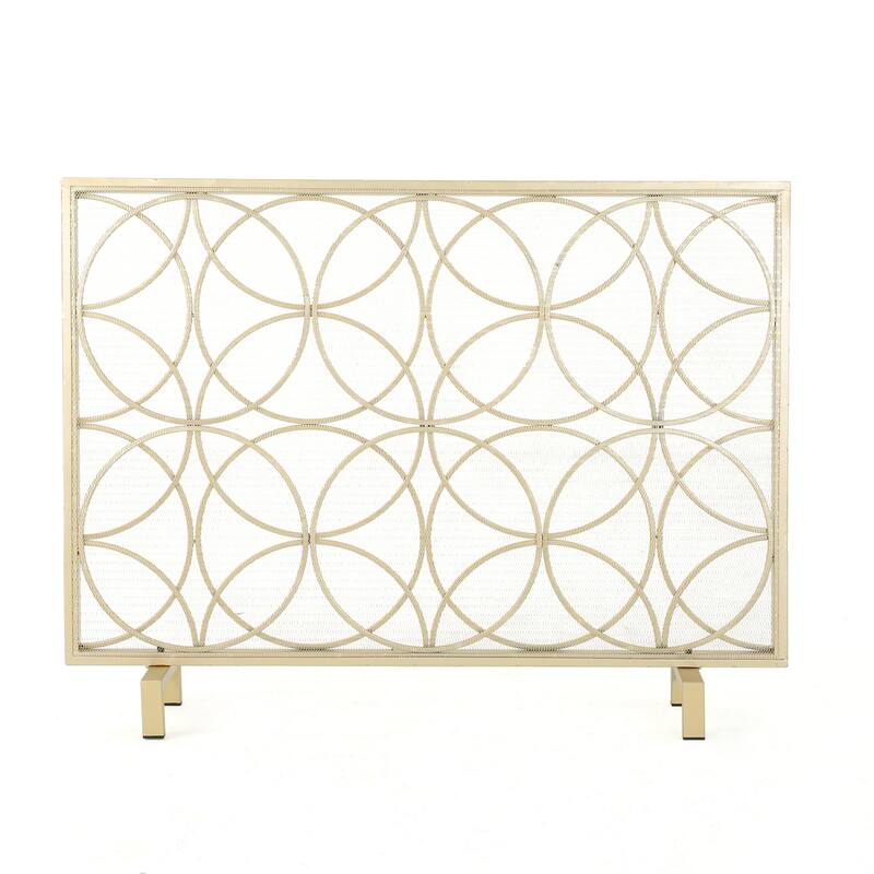 Anmytek Iron Fireplace Screen with Overlapping Circle Design