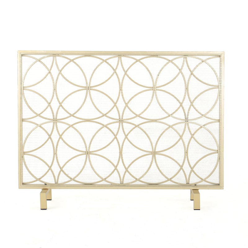 Roomfitters Modern Geometric Fireplace Screen, Single-Panel Design with Stylish Circle Patterns and Durable Mesh