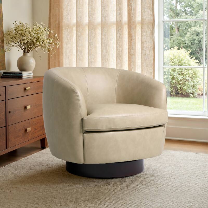 Upholstered Swivel Barrel Chair - Cream