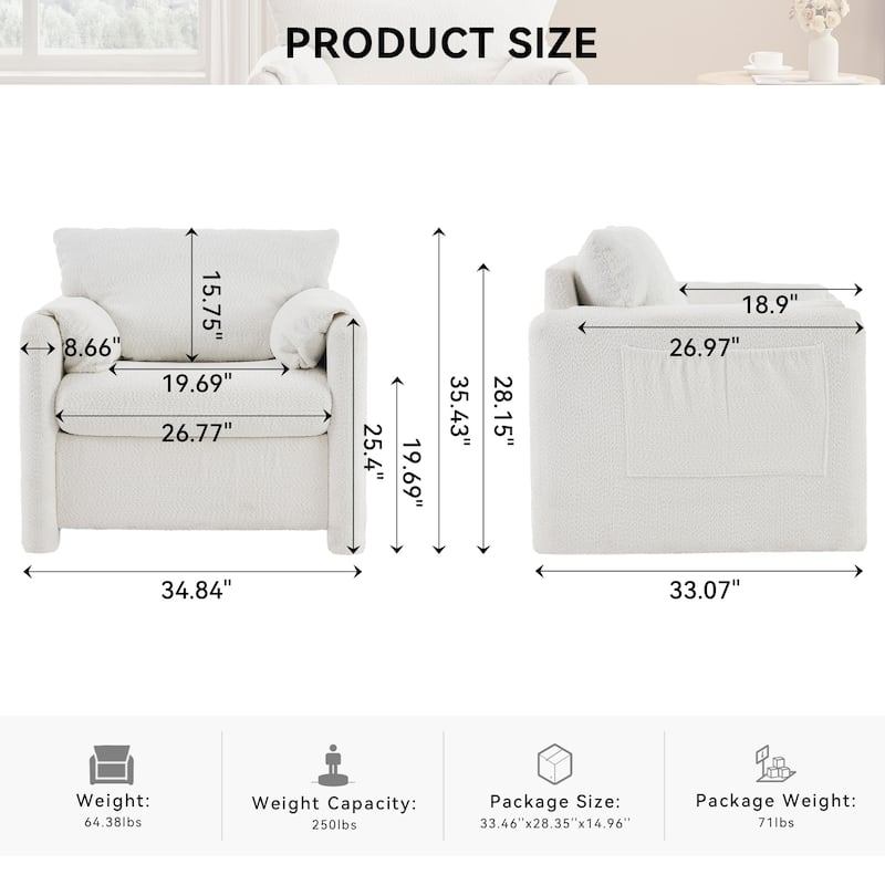 Fixed-Modern Accent Chair Single Seater - Plush Chenille Lounge Chair with High-Resilience Cushion, Compact Reading Chair