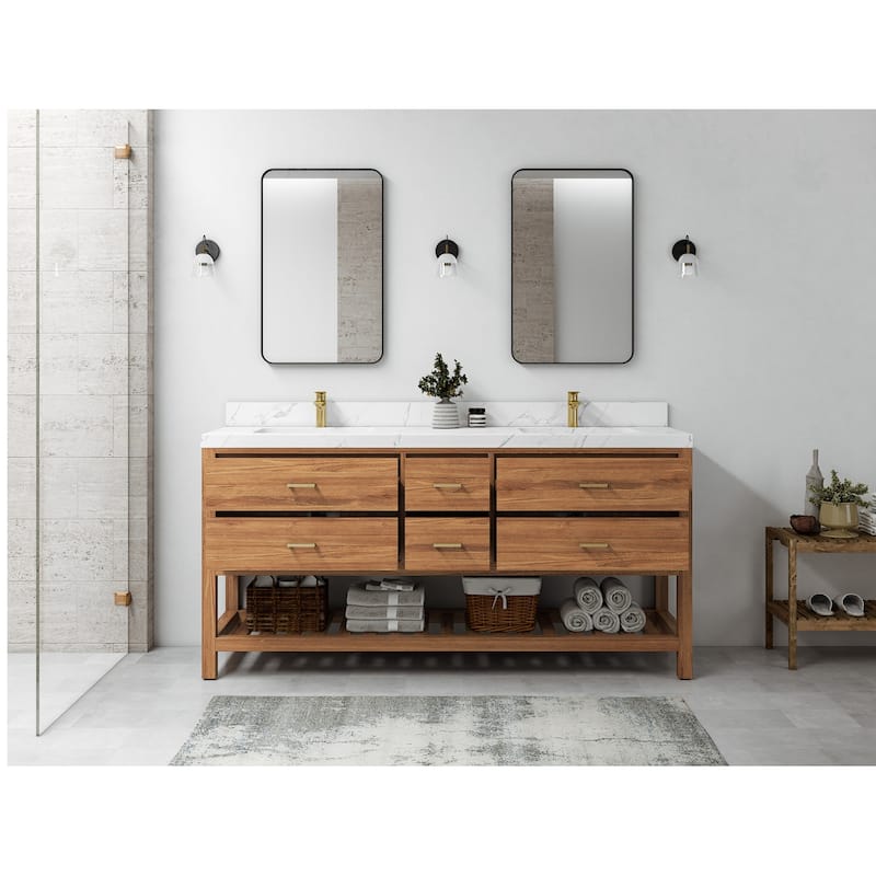 Willow Collections 72 in. W x 22 in. D Parker Solid Teak Double Sink Bathroom Vanity with Countertop