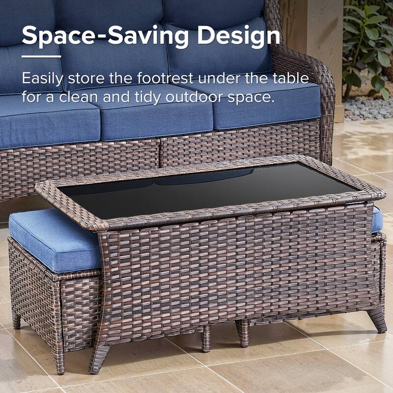 Gymojoy Outdoor Wicker Patio Furniture Set, 5" Thick Cushioned Rattan Conversation Set with Sofa & Chairs