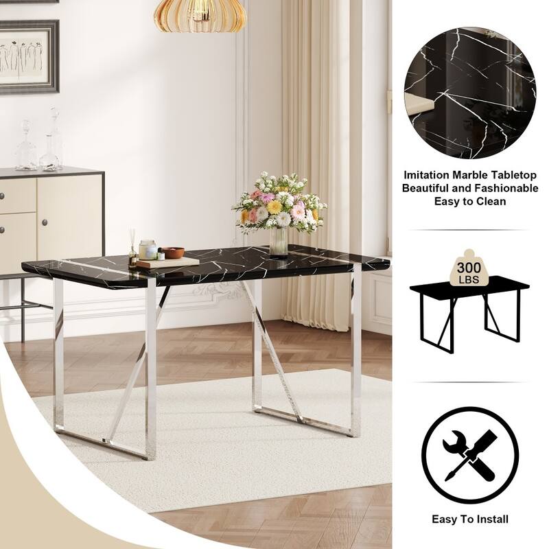 Modern Cream Style Dining Table with Thick MDF Top and White Metal Legs Frame