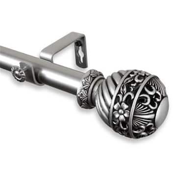 Romantic 1 Inch Curtain Rod with Twisted Ball Finials and Floral Carvings, Adds Intricate Detailing to Any Window - 84